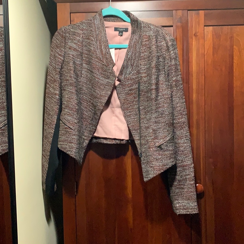 Pink, black, and white marled Ann Taylor blazer